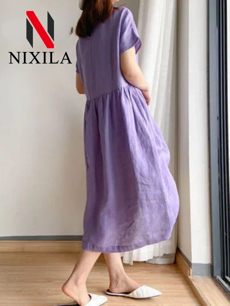 New in Spring Summer Women's Dress Elegant Casual Loose Short Sleeve Tops A-Line Oversize Solid Midi Dresses for Women Clothing New in Spring Summer Women's Dress Elegant Casual Loose Short Sleeve Tops A-Line Oversize Solid Midi Dresses for Women Clothing