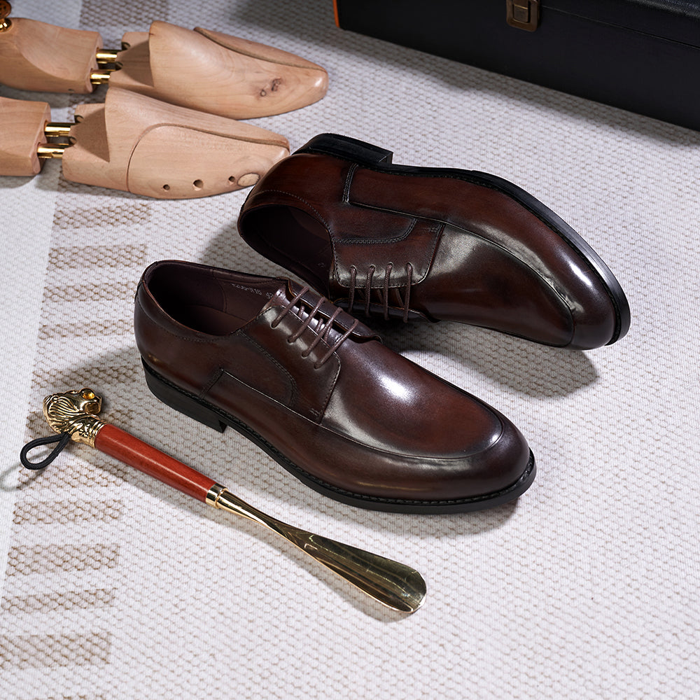 Sapatos derby masculinos estilo italiano, feitos à mão, couro genuíno, bico l