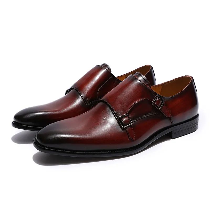 Handmade genuine leather men's oxfords, flat toe, double buckle, monk strap, classic formal shoes, size 6-13 Handmade genuine leather men's oxfords, flat toe, double buckle, monk strap, classic formal shoes, size 6-13