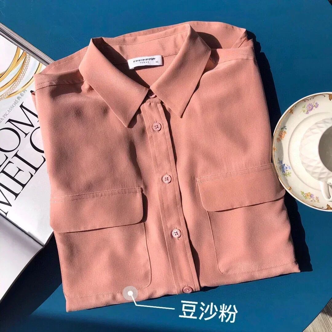 39 colors option draped sand-washed mulberry silk shirt blouse women classic