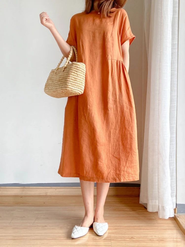 New in Spring Summer Women's Dress Elegant Casual Loose Short Sleeve Tops A-Line Oversize Solid Midi Dresses for Women Clothing New in Spring Summer Women's Dress Elegant Casual Loose Short Sleeve Tops A-Line Oversize Solid Midi Dresses for Women Clothing