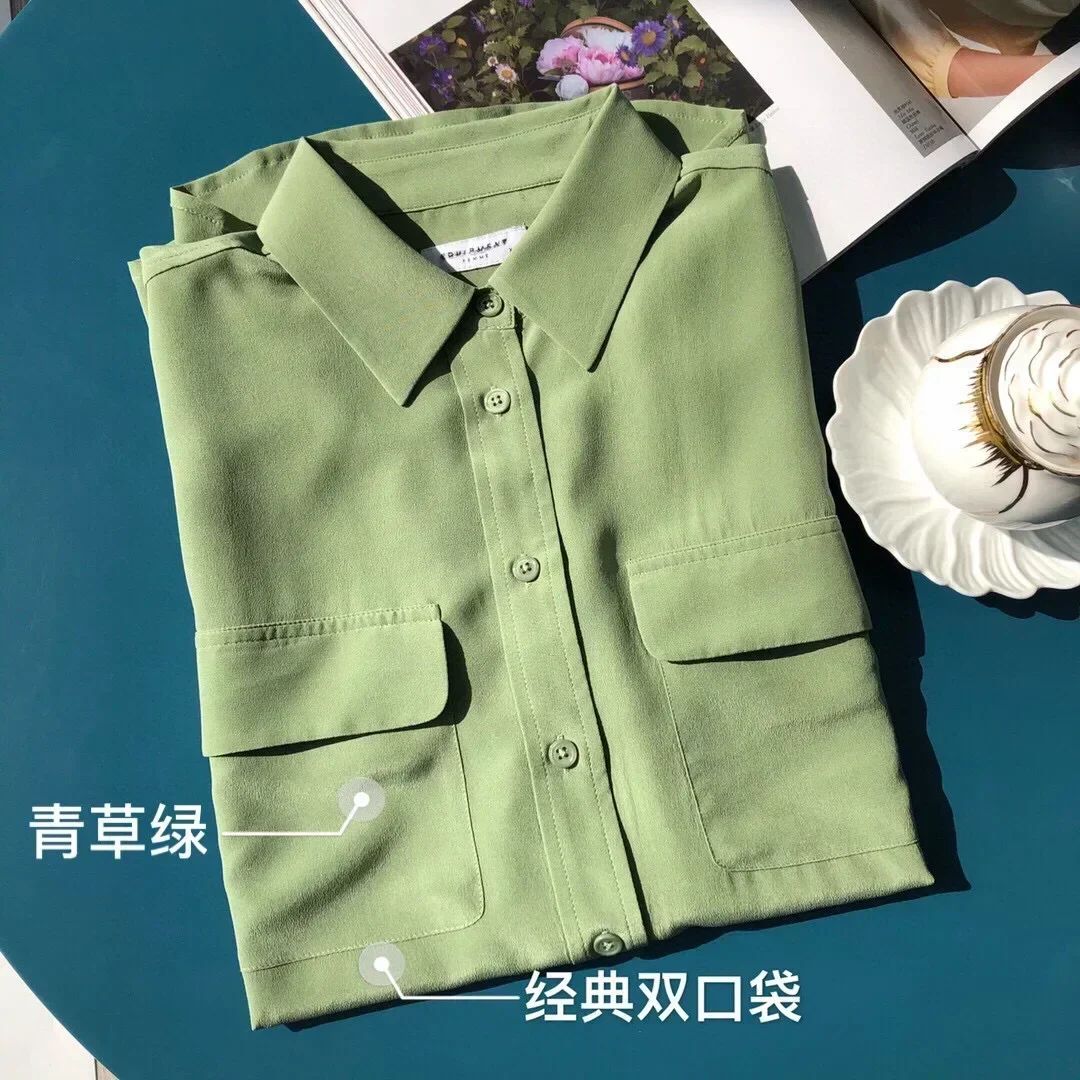 39 colors option draped sand-washed mulberry silk shirt blouse women classic