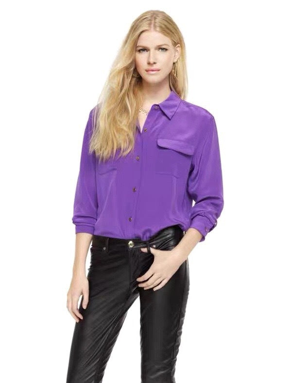 39 colors option draped sand-washed mulberry silk shirt blouse women classic