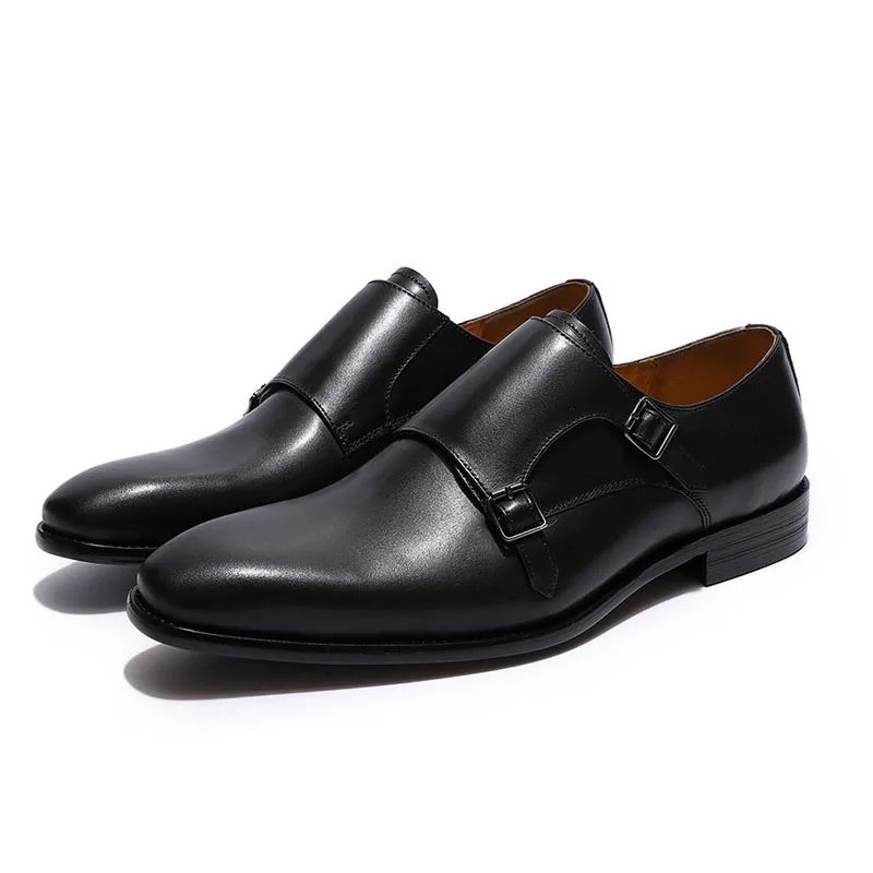 Handmade genuine leather men's oxfords, flat toe, double buckle, monk strap, classic formal shoes, size 6-13 Handmade genuine leather men's oxfords, flat toe, double buckle, monk strap, classic formal shoes, size 6-13