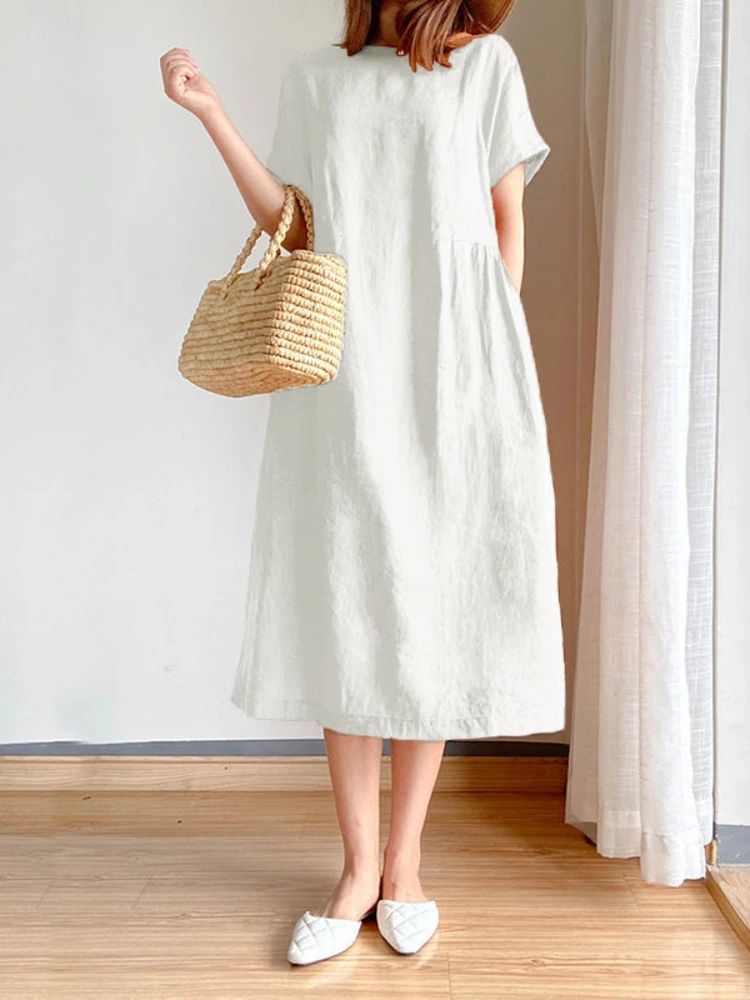 New in Spring Summer Women's Dress Elegant Casual Loose Short Sleeve Tops A-Line Oversize Solid Midi Dresses for Women Clothing New in Spring Summer Women's Dress Elegant Casual Loose Short Sleeve Tops A-Line Oversize Solid Midi Dresses for Women Clothing