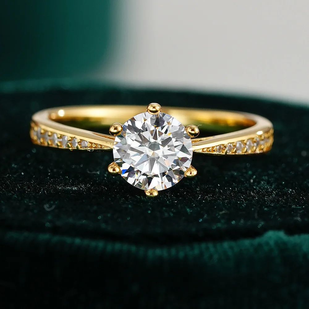 Luxury 100% Real 18k Gold Ring Women's Six-Claw Diamond Ring 6.5mm Round 1ct 1 Carat Moissanite Wedding Ring Luxury 100% Real 18k Gold Ring Women's Six-Claw Diamond Ring 6.5mm Round 1ct 1 Carat Moissanite Wedding Ring