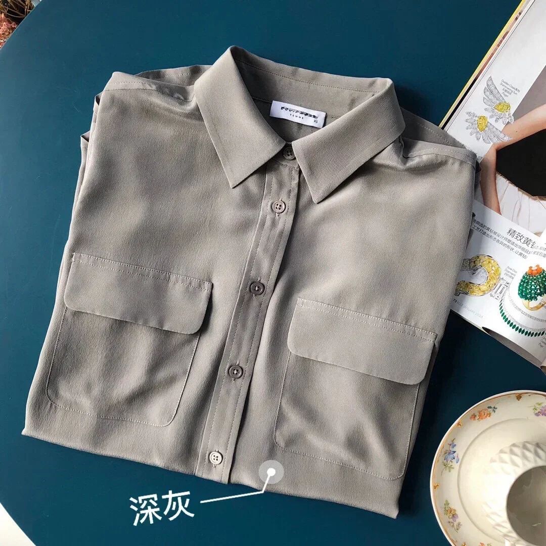 39 colors option draped sand-washed mulberry silk shirt blouse women classic