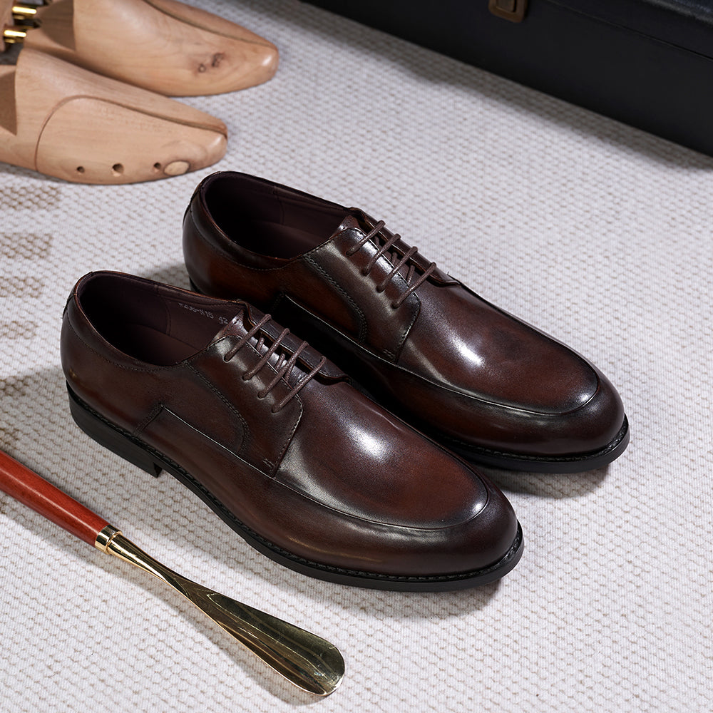 Sapatos derby masculinos estilo italiano, feitos à mão, couro genuíno, bico l