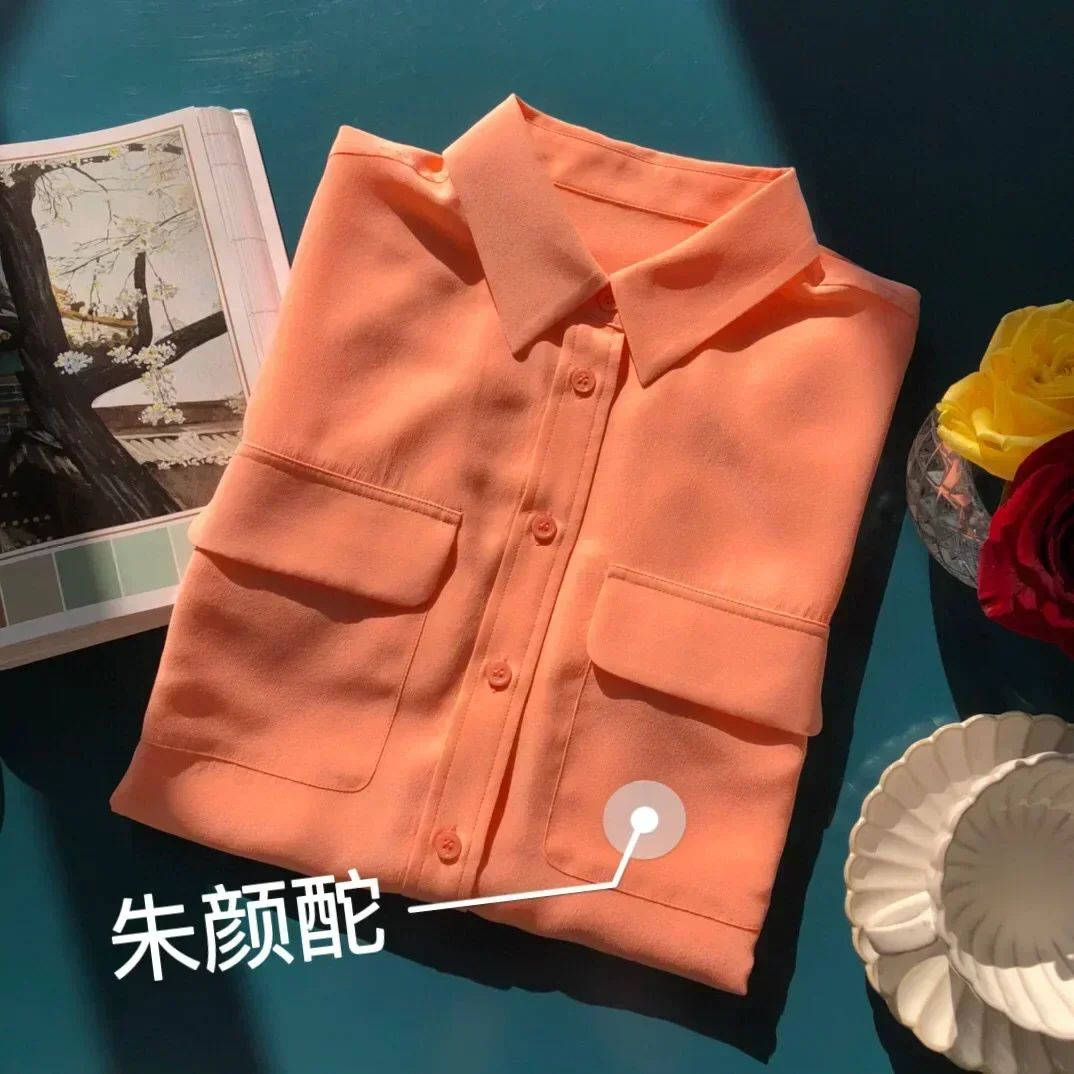 39 colors option draped sand-washed mulberry silk shirt blouse women classic