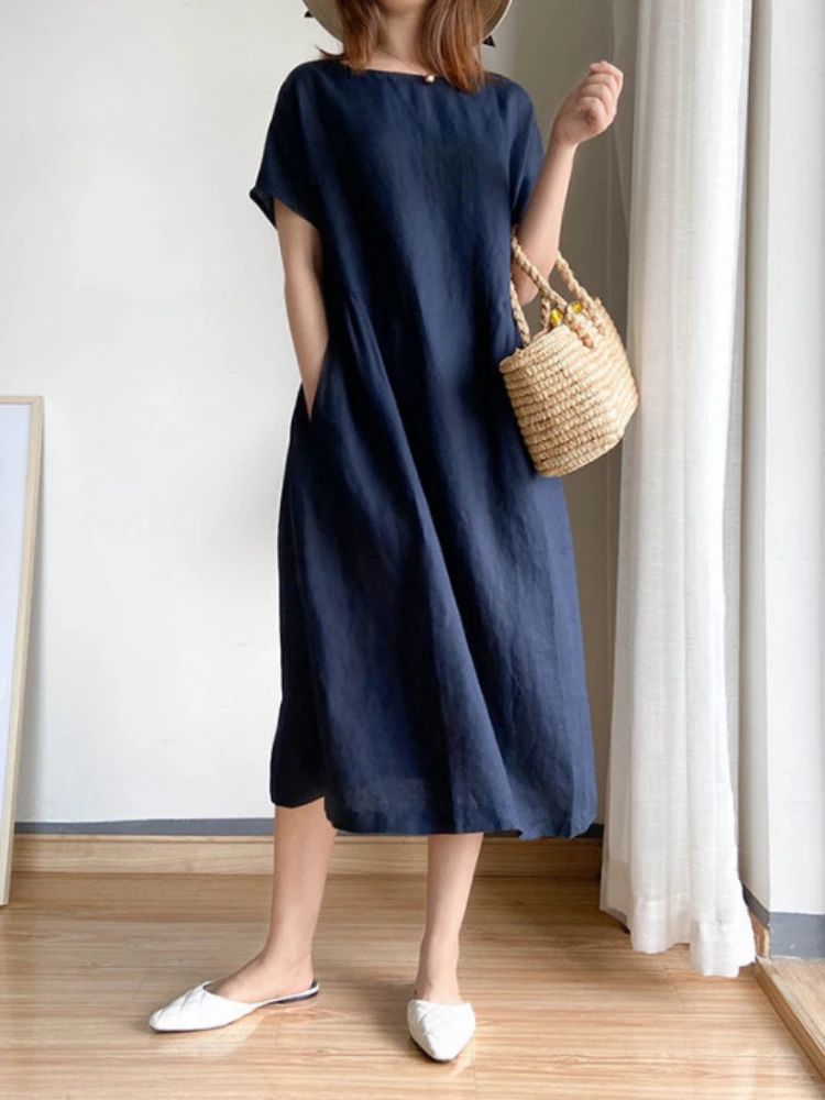 New in Spring Summer Women's Dress Elegant Casual Loose Short Sleeve Tops A-Line Oversize Solid Midi Dresses for Women Clothing New in Spring Summer Women's Dress Elegant Casual Loose Short Sleeve Tops A-Line Oversize Solid Midi Dresses for Women Clothing