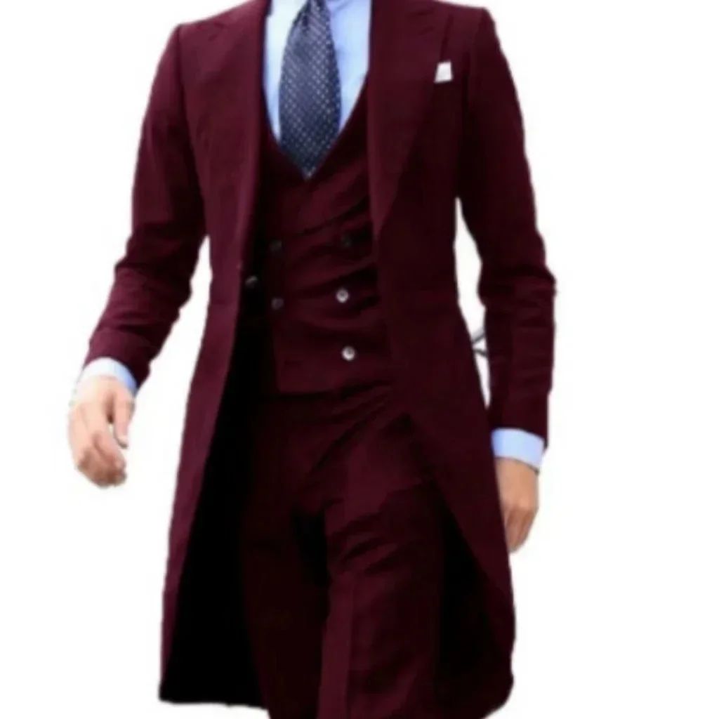 Suits for men peak lapel long tail coat 3 pieces blazer vest and pants set formal wedding dresses ceremony evening party Suits for men peak lapel long tail coat 3 pieces blazer vest and pants set formal wedding dresses ceremony evening party