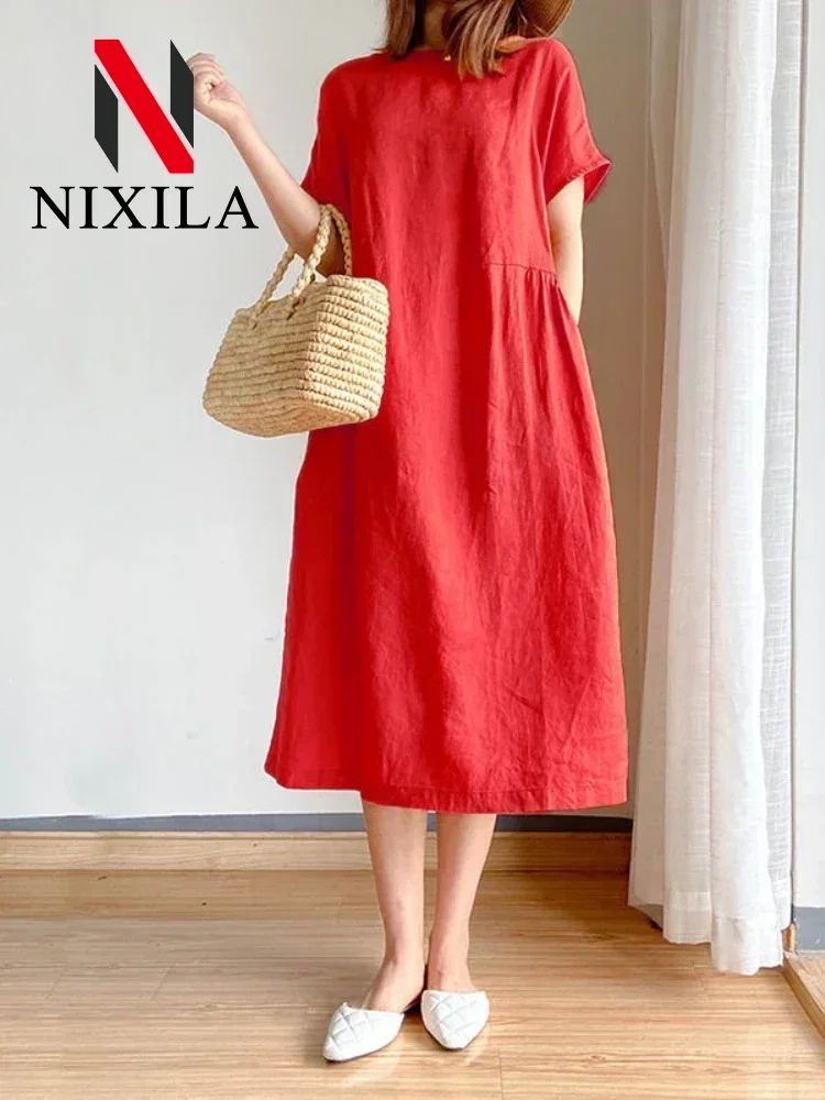 New in Spring Summer Women's Dress Elegant Casual Loose Short Sleeve Tops A-Line Oversize Solid Midi Dresses for Women Clothing New in Spring Summer Women's Dress Elegant Casual Loose Short Sleeve Tops A-Line Oversize Solid Midi Dresses for Women Clothing
