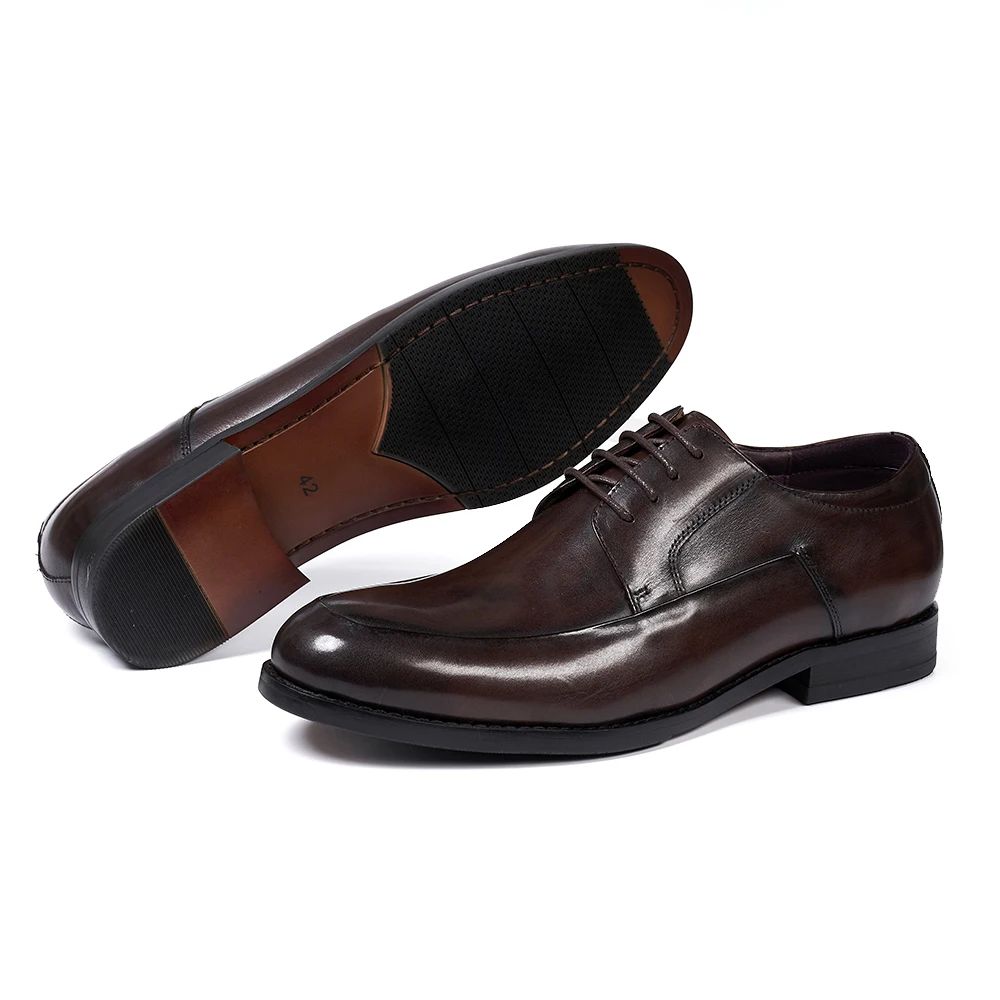Sapatos derby masculinos estilo italiano, feitos à mão, couro genuíno, bico l