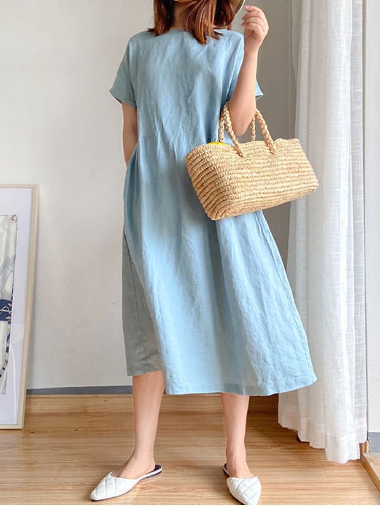 New in Spring Summer Women's Dress Elegant Casual Loose Short Sleeve Tops A-Line Oversize Solid Midi Dresses for Women Clothing New in Spring Summer Women's Dress Elegant Casual Loose Short Sleeve Tops A-Line Oversize Solid Midi Dresses for Women Clothing