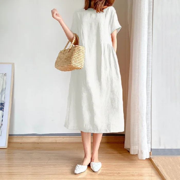 New in Spring Summer Women's Dress Elegant Casual Loose Short Sleeve Tops A-Line Oversize Solid Midi Dresses for Women Clothing New in Spring Summer Women's Dress Elegant Casual Loose Short Sleeve Tops A-Line Oversize Solid Midi Dresses for Women Clothing