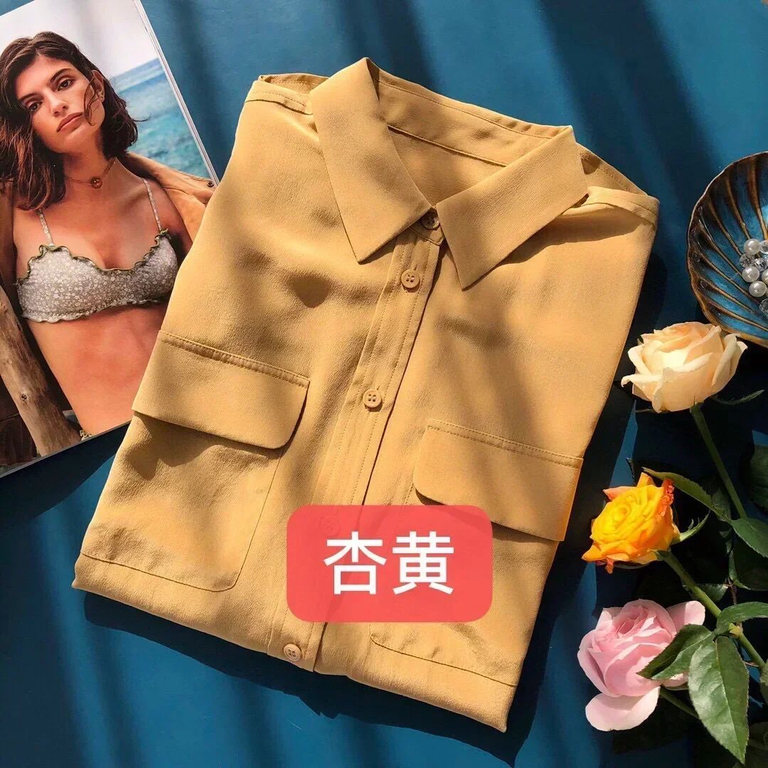 39 colors option draped sand-washed mulberry silk shirt blouse women classic