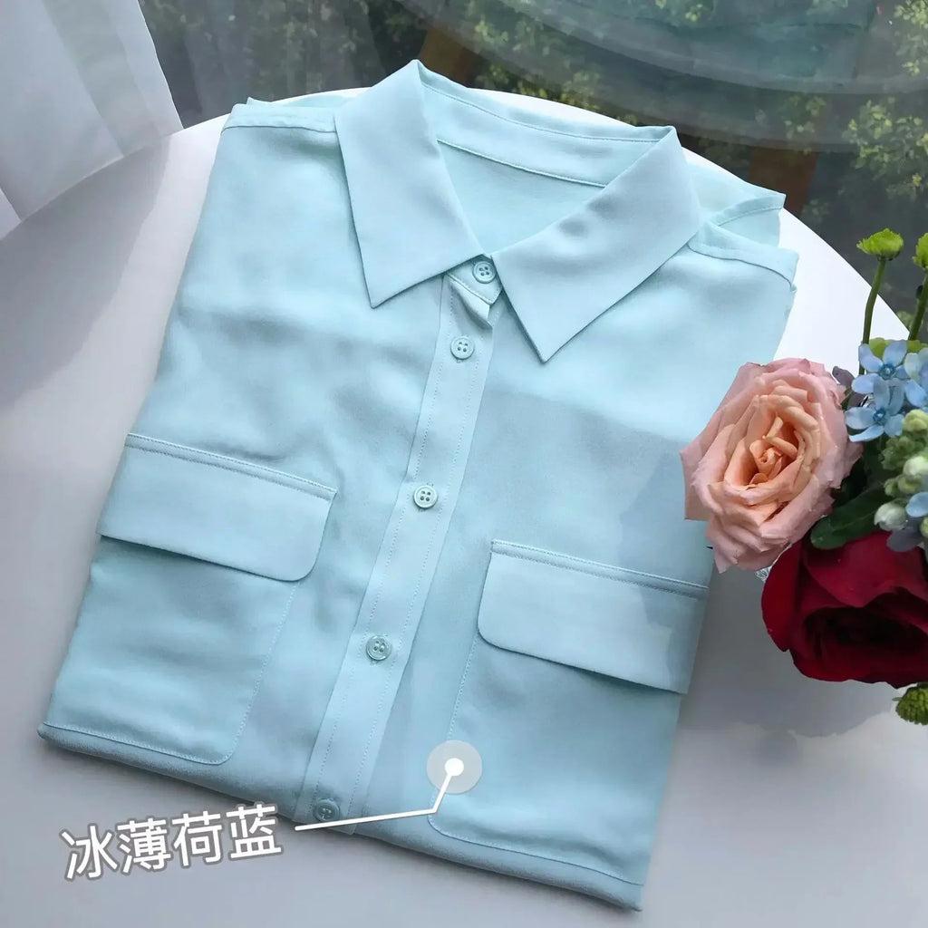 39 colors option draped sand-washed mulberry silk shirt blouse women classic