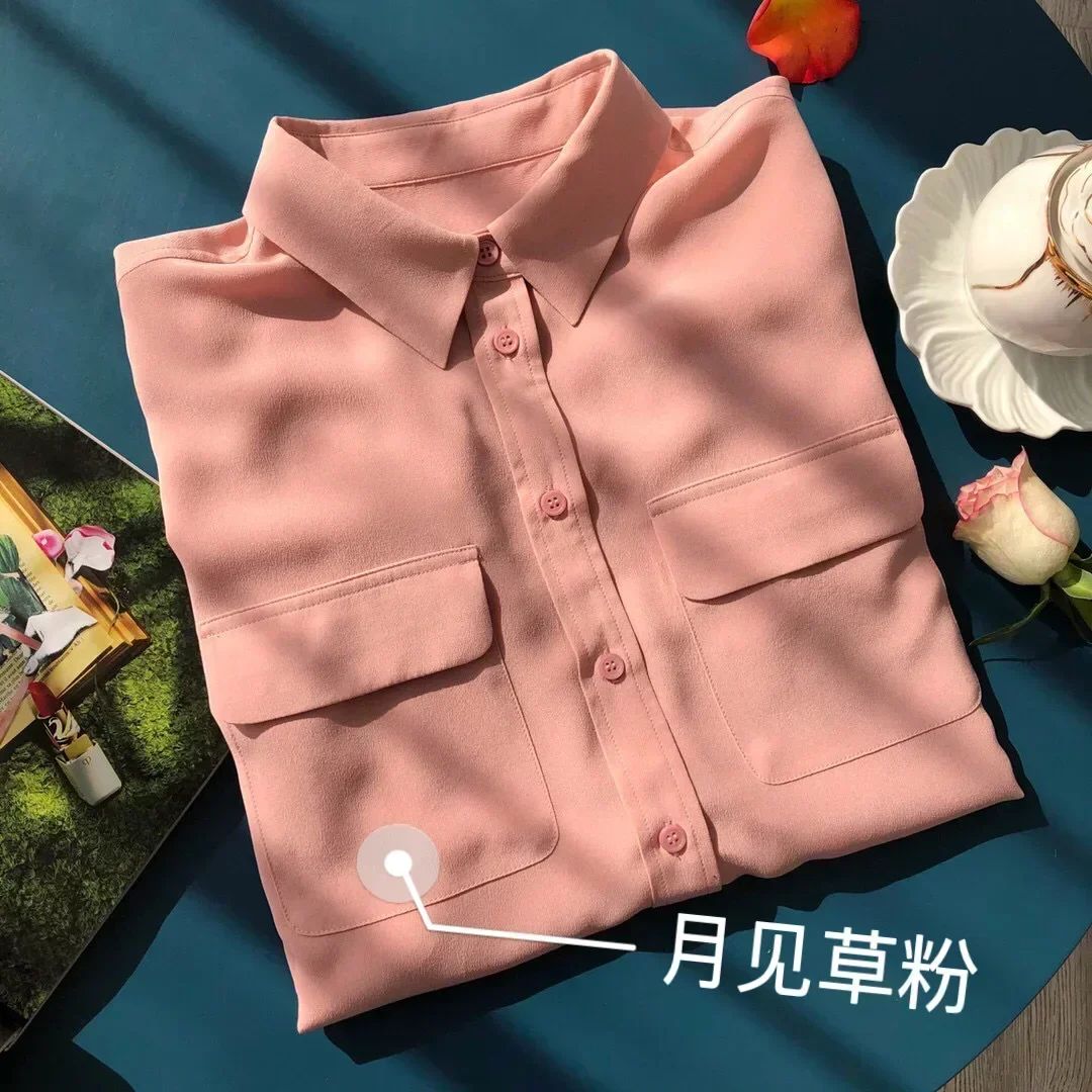 39 colors option draped sand-washed mulberry silk shirt blouse women classic