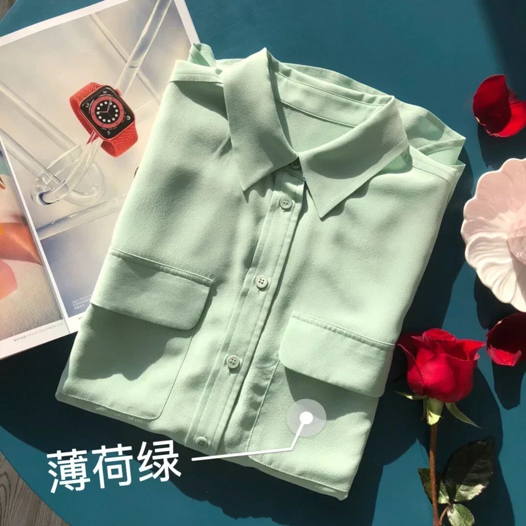 39 colors option draped sand-washed mulberry silk shirt blouse women classic