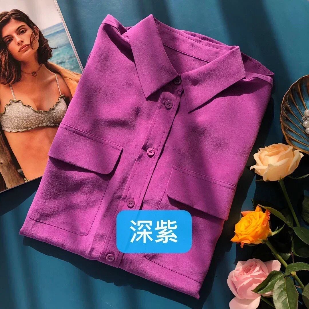 39 colors option draped sand-washed mulberry silk shirt blouse women classic