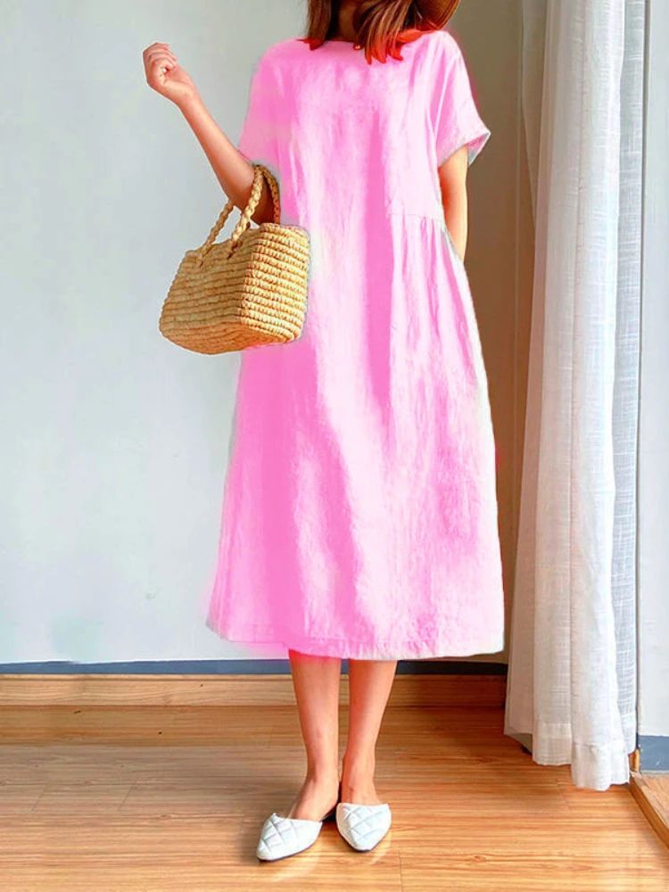 New in Spring Summer Women's Dress Elegant Casual Loose Short Sleeve Tops A-Line Oversize Solid Midi Dresses for Women Clothing New in Spring Summer Women's Dress Elegant Casual Loose Short Sleeve Tops A-Line Oversize Solid Midi Dresses for Women Clothing