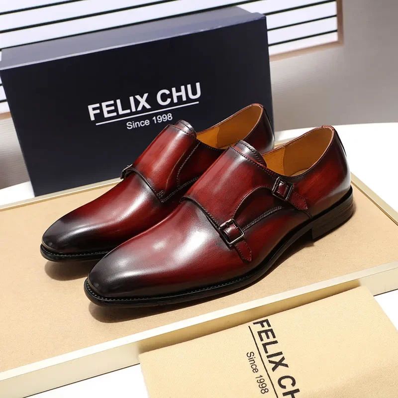 Handmade genuine leather men's oxfords, flat toe, double buckle, monk strap, classic formal shoes, size 6-13 Handmade genuine leather men's oxfords, flat toe, double buckle, monk strap, classic formal shoes, size 6-13