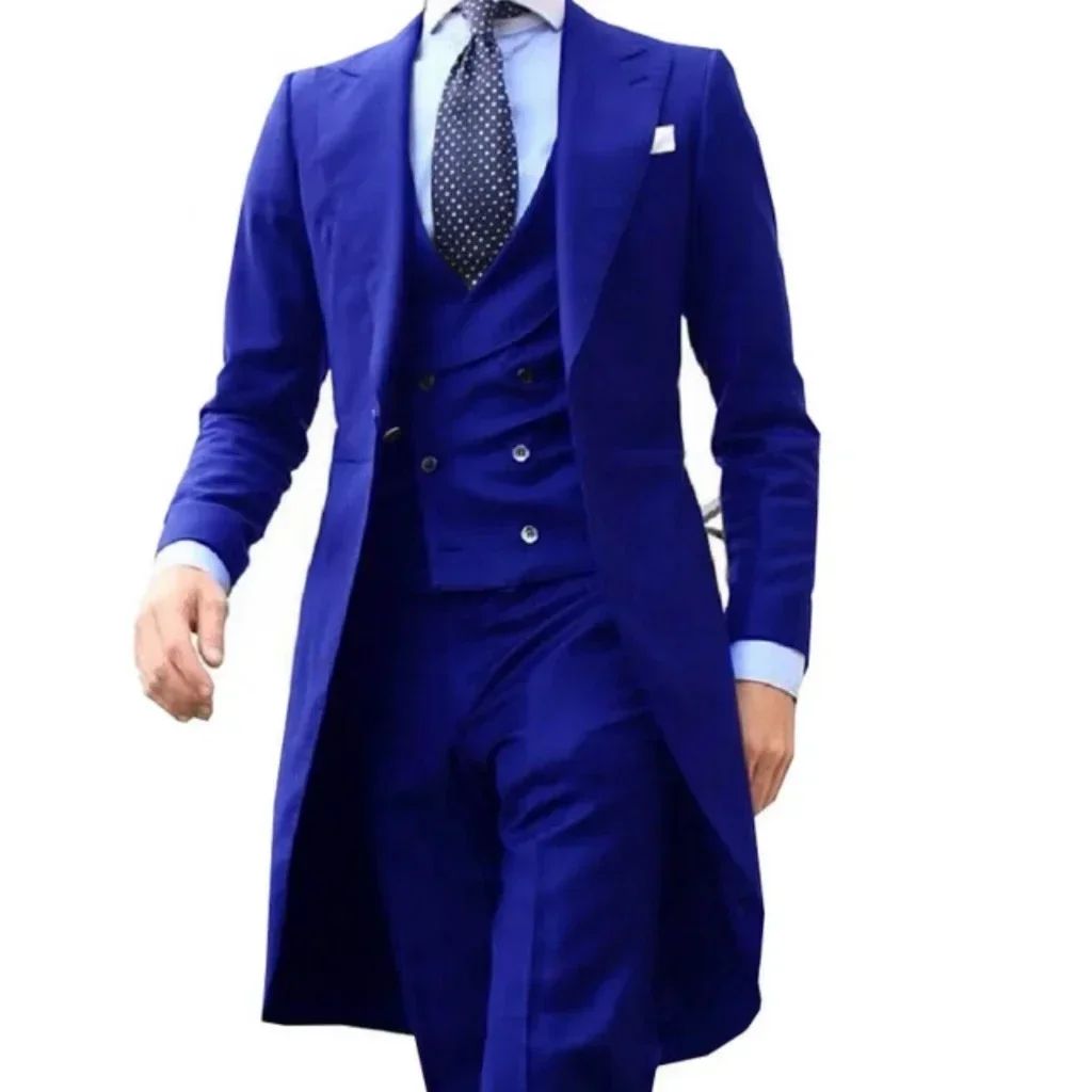 Suits for men peak lapel long tail coat 3 pieces blazer vest and pants set formal wedding dresses ceremony evening party Suits for men peak lapel long tail coat 3 pieces blazer vest and pants set formal wedding dresses ceremony evening party