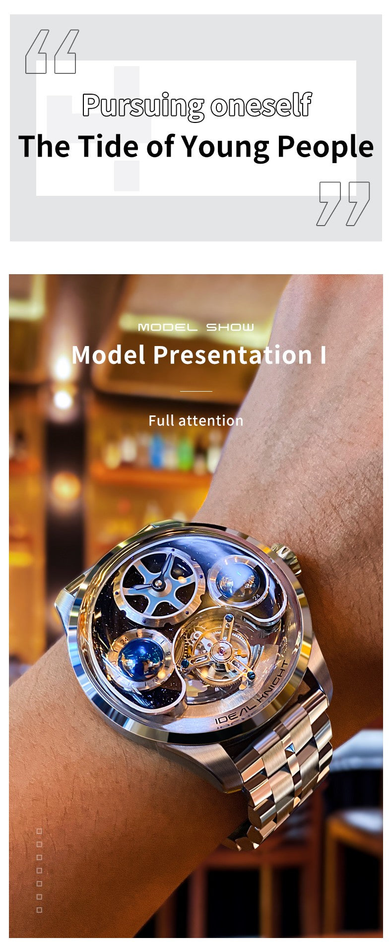 Ideal Knight Top Brand Luxruy Men's Watch Advanced Tourbillon Automatic Mechanical Watch Waterproof Luminous Dual Region Time