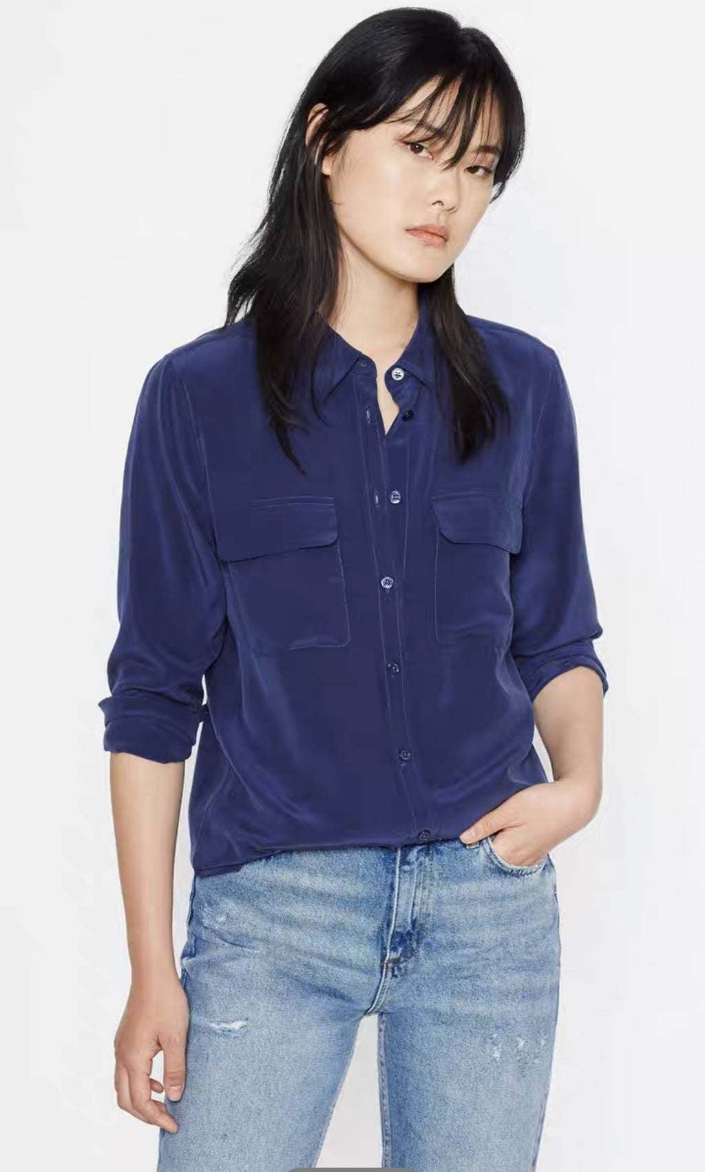 39 colors option draped sand-washed mulberry silk shirt blouse women classic