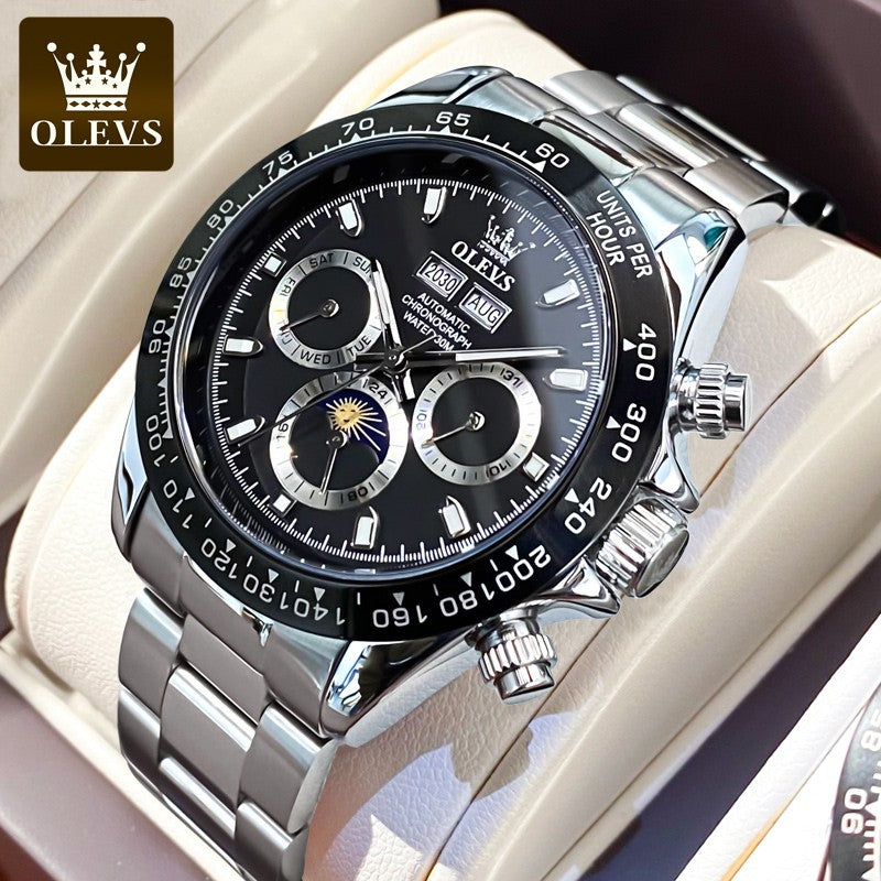 OLEVS 6654 Automatic Mechanical Watch: Moon Phase & Roman Flair