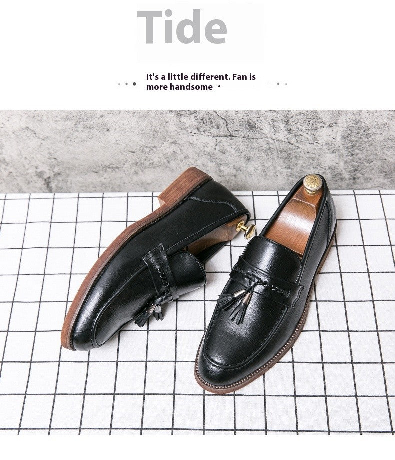 Men's casual pointed toe loafers, fringe shoes,
