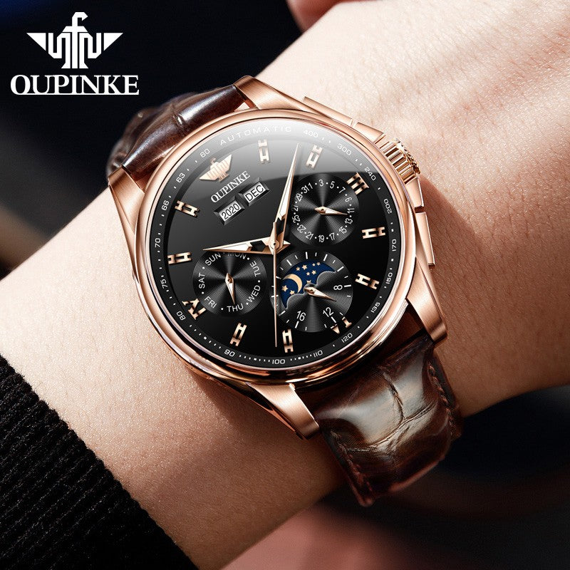 OUPINKE-Relógio Mecânico Impermeável Sapphire Espelho Masculino, Automático,