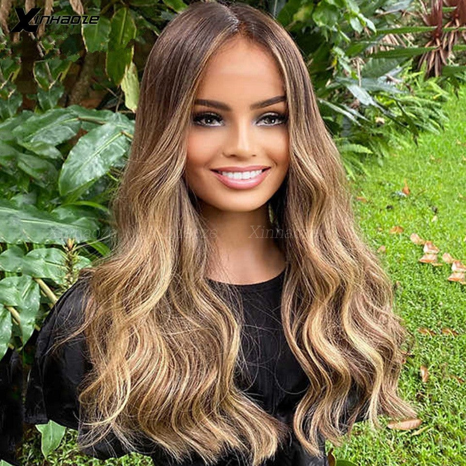 Lace Frontal Body Wave Wig, Raízes marrons, Ombre Blonde, 13x4 Lace Front Peruc