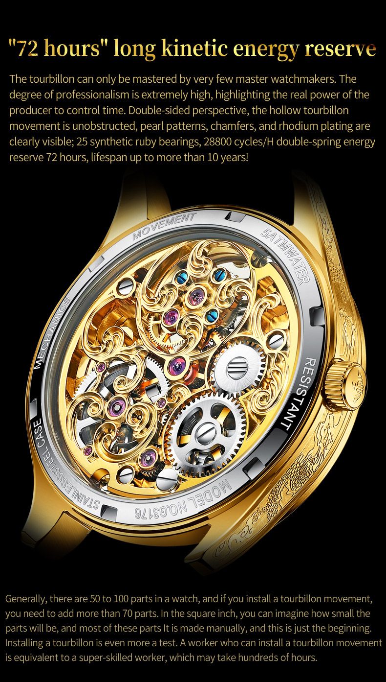 OUPINKE 3176 Tourbillon Watch Men 3D Carved Dragon Tungsten Steel Waterproof Wristwatches Top Layer Swiss Certification Watches OUPINKE 3176 Tourbillon Watch Men 3D Carved Dragon Tungsten Steel Waterproof Wristwatches Top Layer Swiss Certification Watches