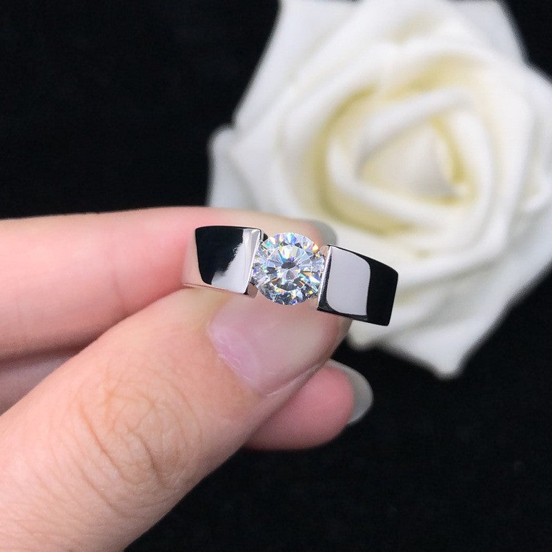 Men's Trendy Platinum Moissanite Engagement Ring