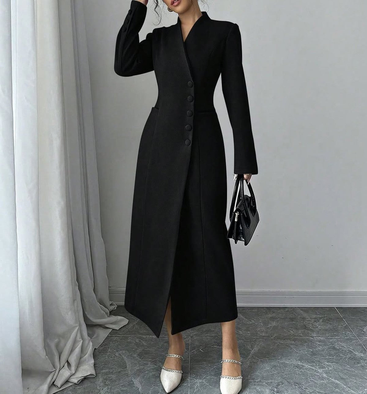Elegant Women Blazer Dress Ankle Length Button Evening Dress Slim Fit Custom Formal Wear Party One Piece Elegant Women Blazer Dress Ankle Length Button Evening Dress Slim Fit Custom Formal Wear Party One Piece