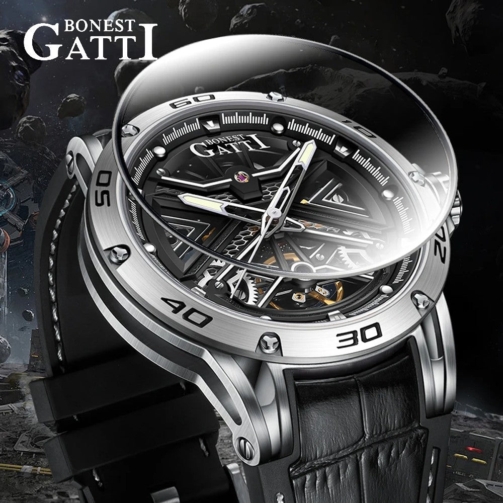 Bonest Gatti Men's Automatic Watch Luxury Vintage Mechanical 5ATM Skeleton Sapphire Luminous Leather Strap German Design Bonest Gatti Men's Automatic Watch Luxury Vintage Mechanical 5ATM Skeleton Sapphire Luminous Leather Strap German Design