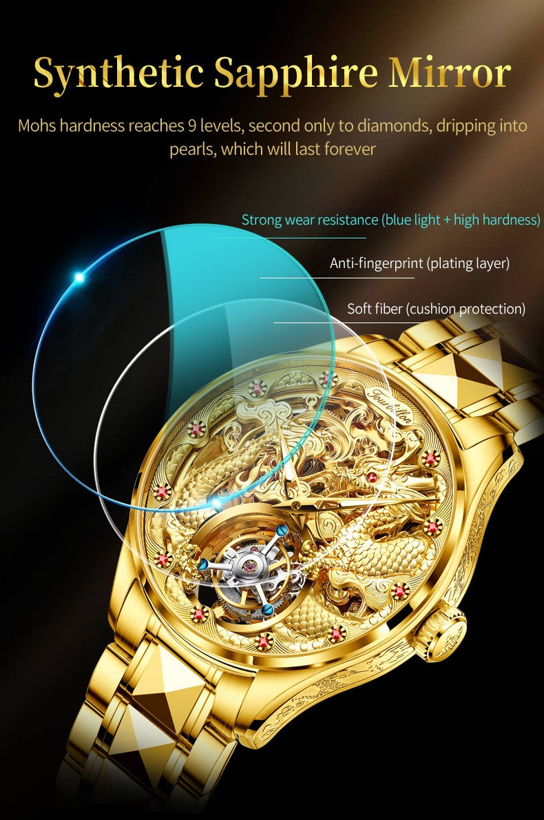 OUPINKE 3176 Tourbillon Watch Men 3D Carved Dragon Tungsten Steel Waterproof Wristwatches Top Layer Swiss Certification Watches OUPINKE 3176 Tourbillon Watch Men 3D Carved Dragon Tungsten Steel Waterproof Wristwatches Top Layer Swiss Certification Watches