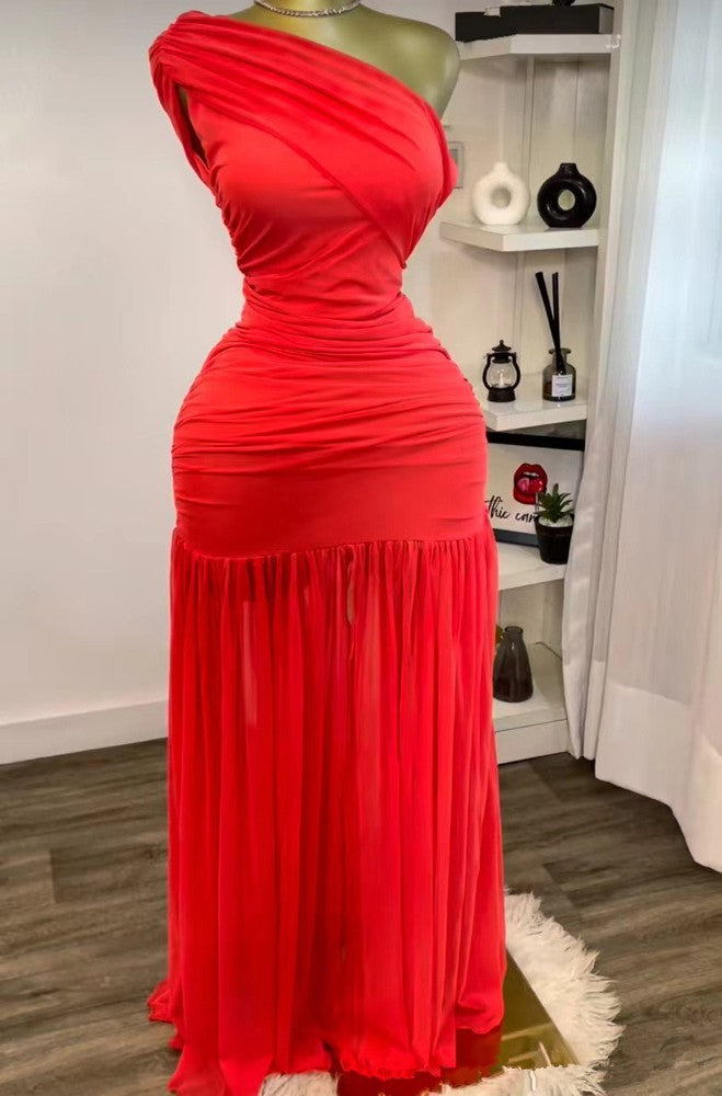 Elegant Sexy Night Club Party Holiday Maxi Dress for Women Elegant Slant Collar One Sleeve Off Shoulder Mesh Slit Long Dresses Elegant Sexy Night Club Party Holiday Maxi Dress for Women Elegant Slant Collar One Sleeve Off Shoulder Mesh Slit Long Dresses