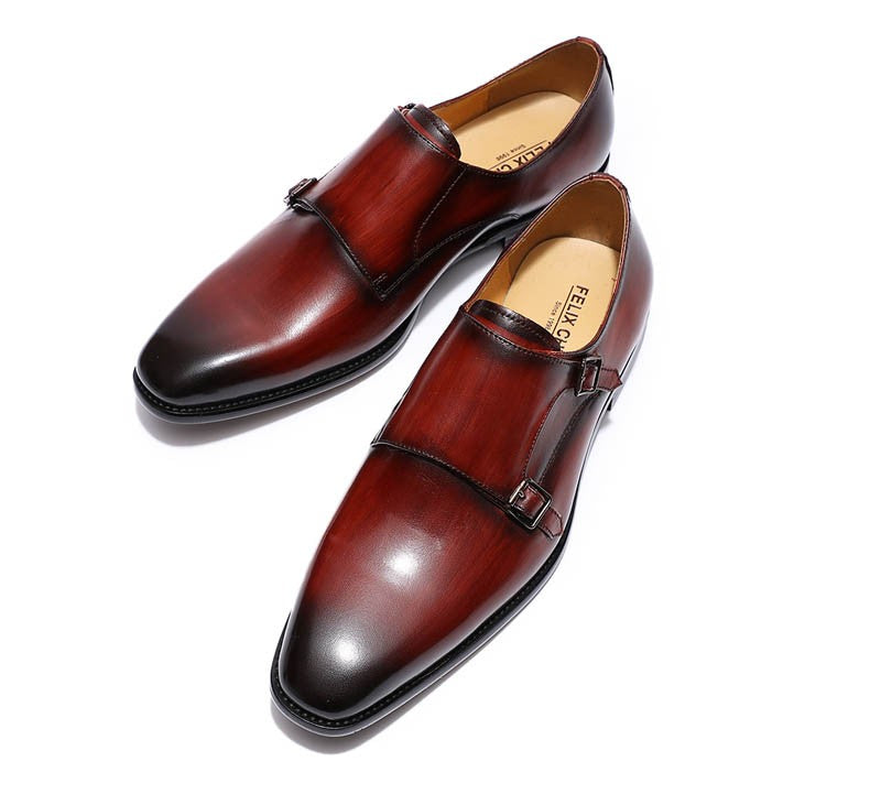 Handmade genuine leather men's oxfords, flat toe, double buckle, monk strap, classic formal shoes, size 6-13 Handmade genuine leather men's oxfords, flat toe, double buckle, monk strap, classic formal shoes, size 6-13