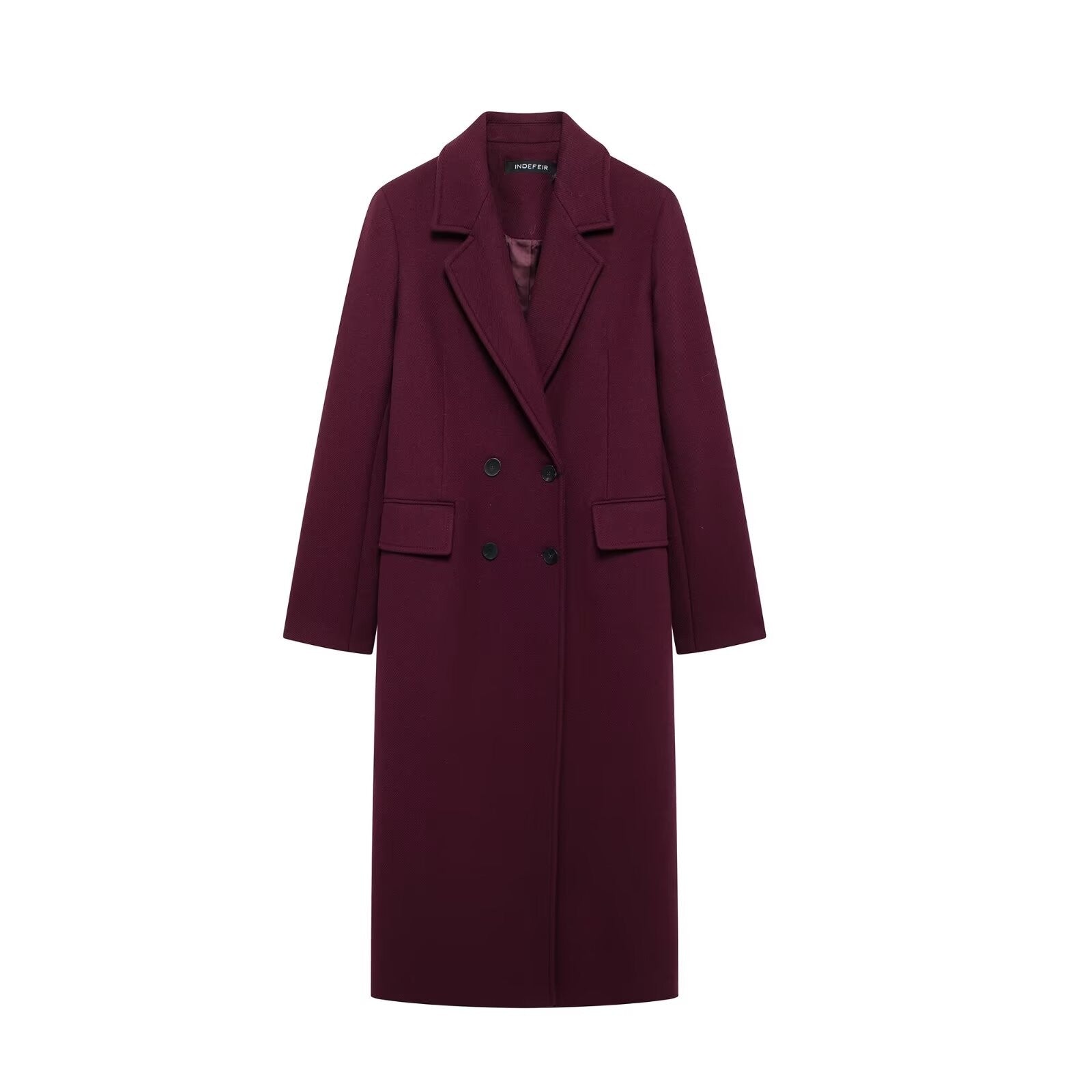 Trafza Women Fashion Burgundy Double Breasted Wool Coat Long Sleeve Lapel Blends Jacket Autumn Winter High Street OuterwearTrafza Women Fashion Burgundy Double Breasted Wool Coat Long Sleeve Lapel Blends Jacket Autumn Winter High Street Outerwear