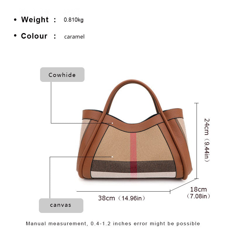 Aidrani Plaid Canvas and Leather Tote