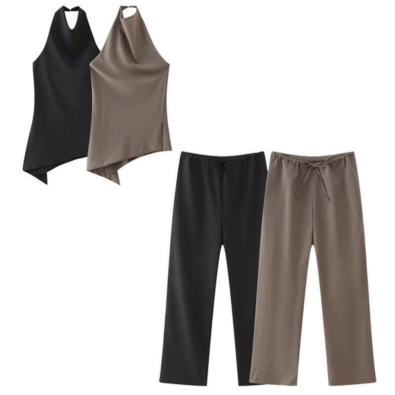 HXAO Minimalist Satin Two-Piece Set