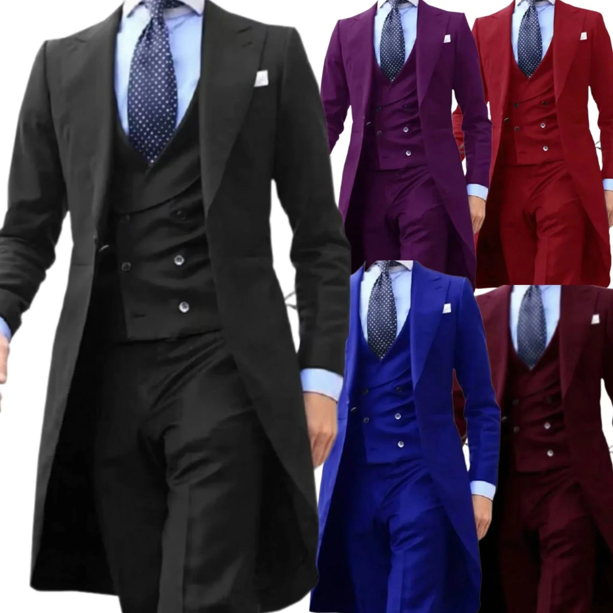 Suits for men peak lapel long tail coat 3 pieces blazer vest and pants set formal wedding dresses ceremony evening party Suits for men peak lapel long tail coat 3 pieces blazer vest and pants set formal wedding dresses ceremony evening party