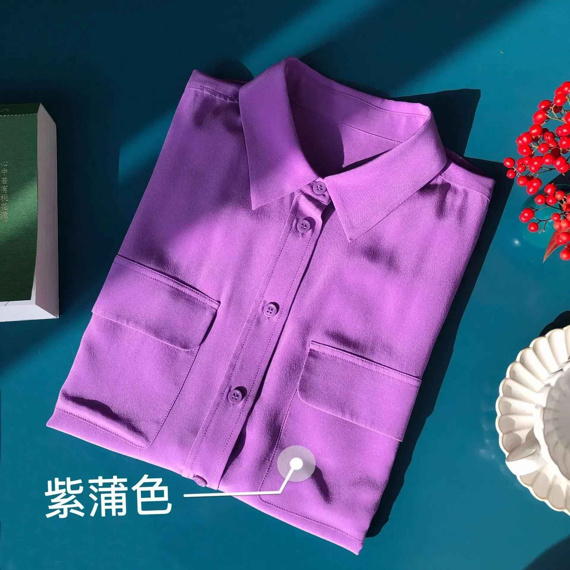 39 colors option draped sand-washed mulberry silk shirt blouse women classic