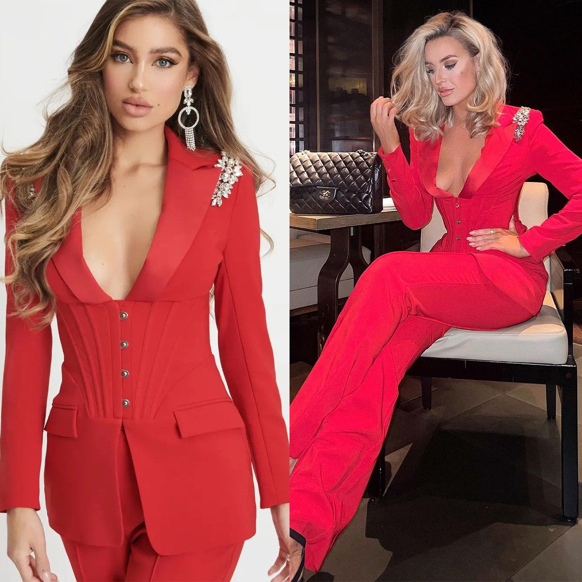 Sexy Women Pant Suits 2 Pcs Slim Fit Crystal Tunic Blazer Suits Custom Wedding Guest Formal Wear Evening Party Outfit