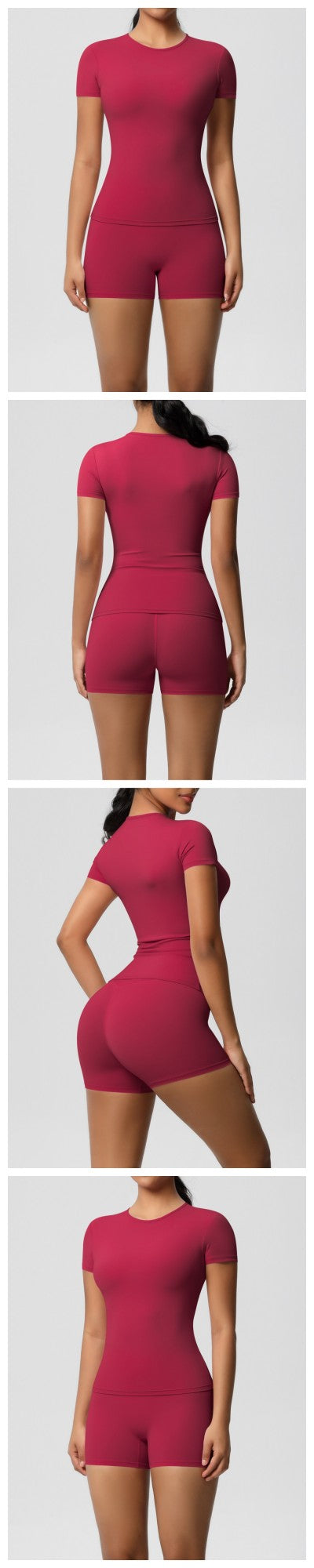 Breathable Workout Set for Women, Yoga T-shirt with Matching Shorts, Comfortable Gym Wear for Hot Yoga Breathable Workout Set for Women, Yoga T-shirt with Matching Shorts, Comfortable Gym Wear for Hot Yoga