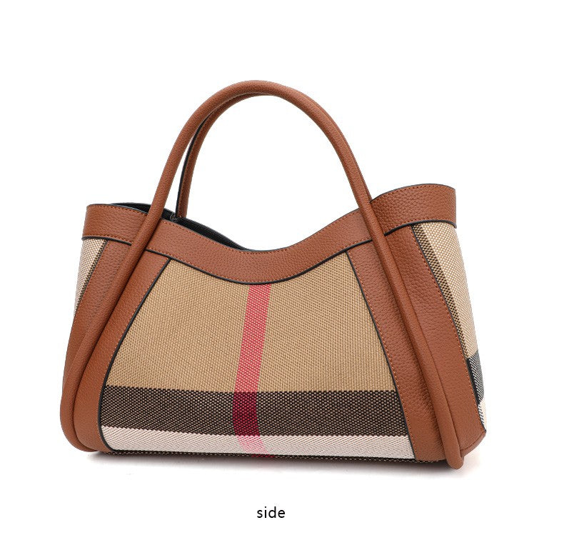 Aidrani Plaid Canvas and Leather Tote