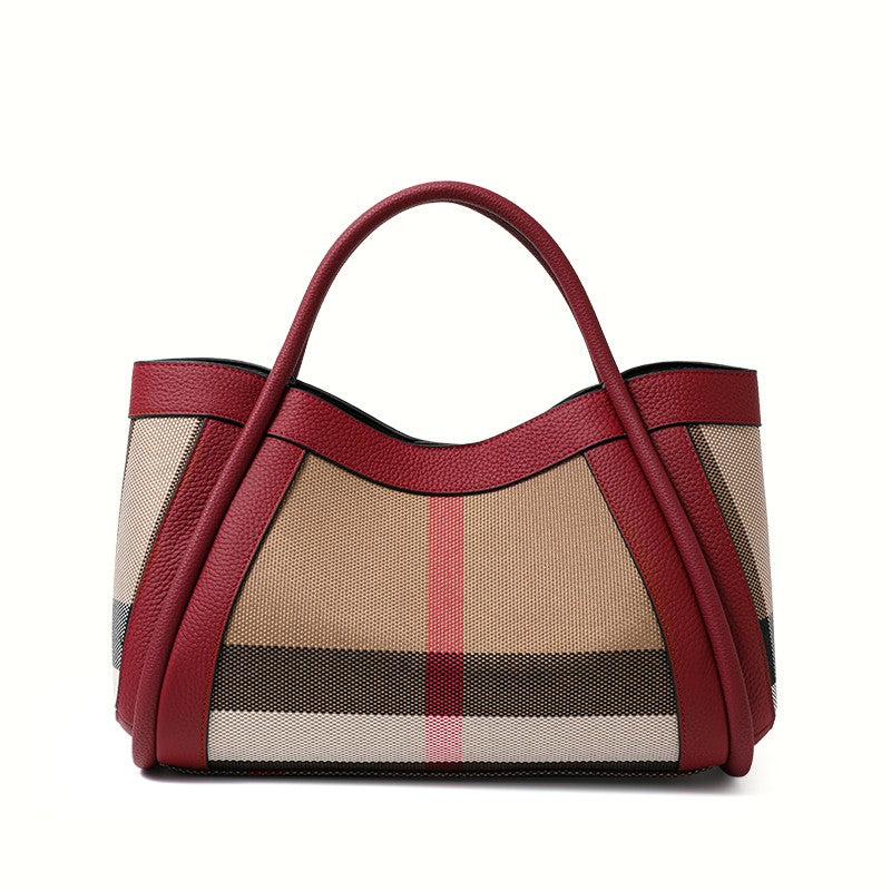 Aidrani Plaid Canvas and Leather Tote