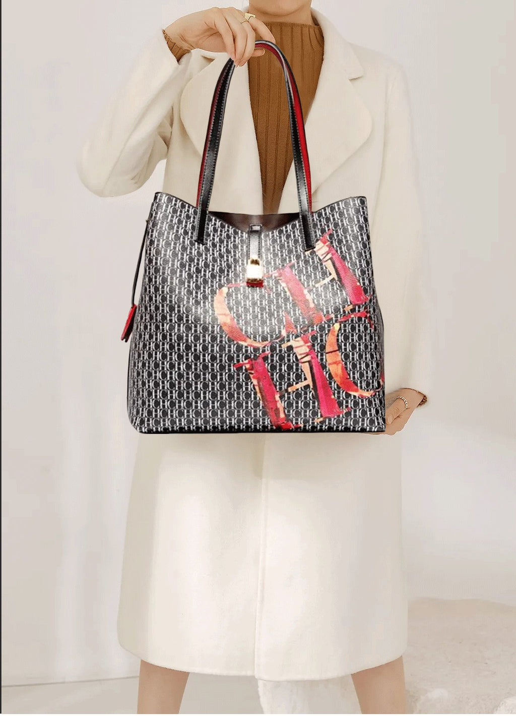 CHCH Women's Classic Letter Print Bucket Bag
